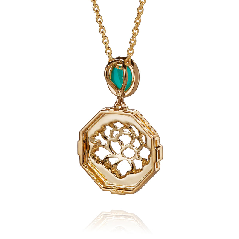 The Tang Elegance Necklace 18kt Yellow Gold with Blue Chalcedony Back View | Shen Yun Shop