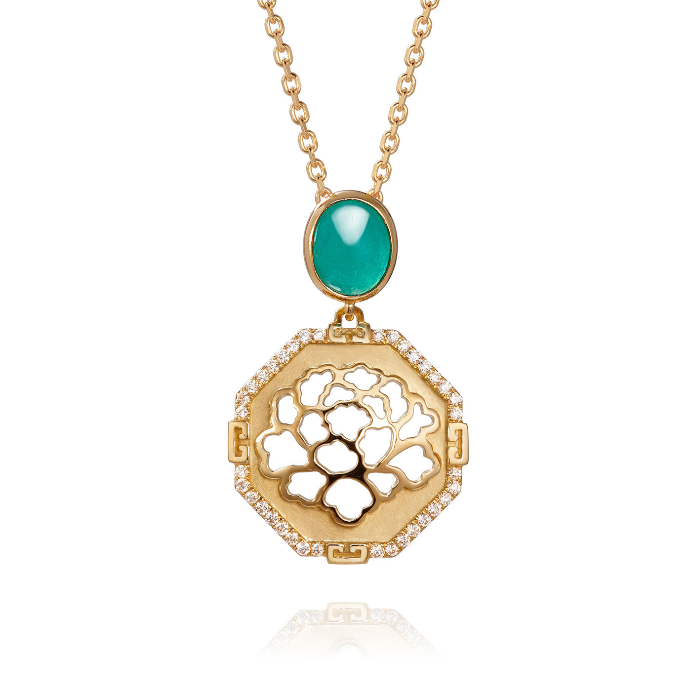 The Tang Elegance Necklace 18kt Yellow Gold with Blue Chalcedony Front View | Shen Yun Shop