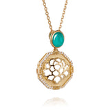 The Tang Elegance Necklace 18kt Yellow Gold with Blue Chalcedony Side View | Shen Yun Shop