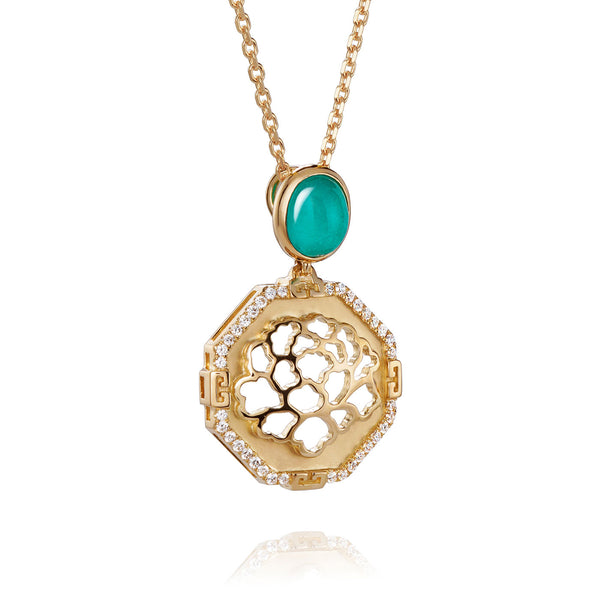 The Tang Elegance Necklace 18kt Yellow Gold with Blue Chalcedony Side View | Shen Yun Shop