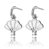 Floral Fan Dangle Earrings Silver with White Mother of Pearl Side View - Shen Yun Collections