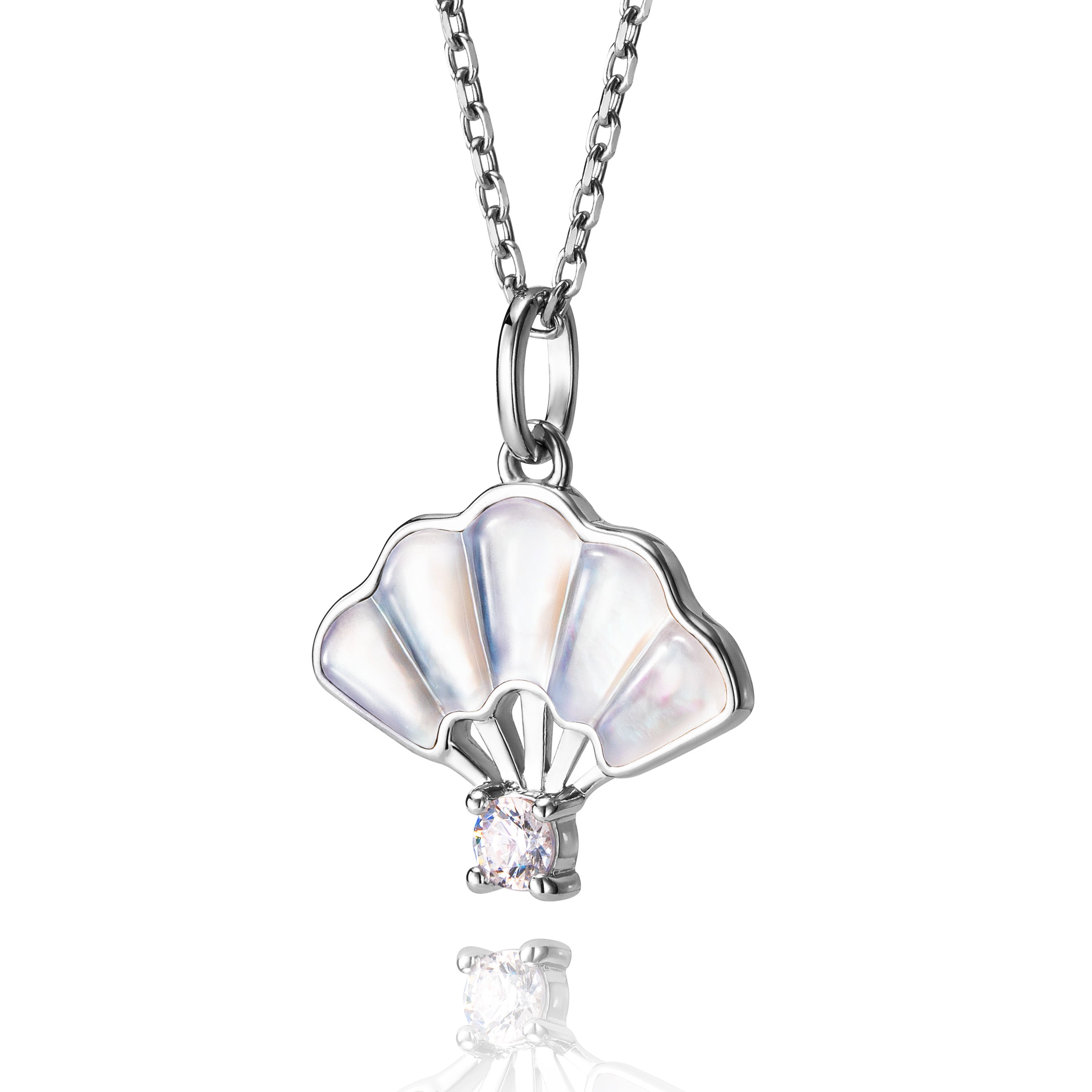 Floral Fan Necklace Silver with White Mother of Pearl | Shen