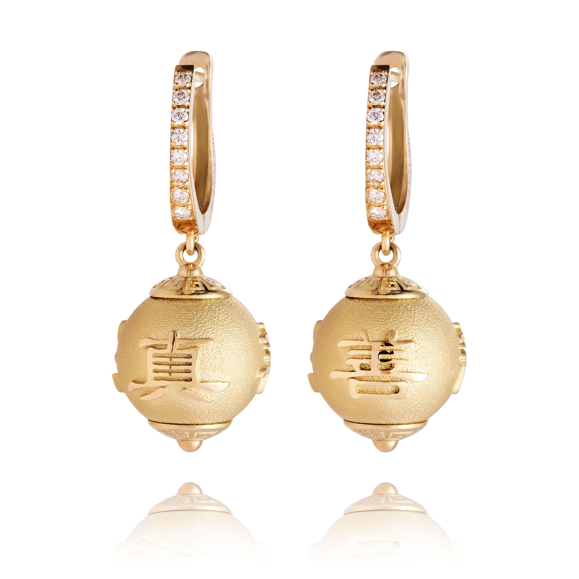 Zhen Shan Ren Timeless Heritage Earrings 18kt Gold Front View | Shen Yun Collections