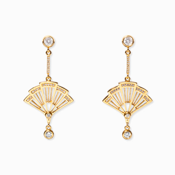 Fan Earrings - Gold with Clear Crystal - Shen Yun Collectoins