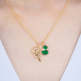 Rope Chain Necklace Gold with Orchid Hand Fan Charm and Magical Hulu Charm | Shen Yun Collections
