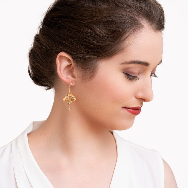 Fan Earrings - Gold with Clear Crystal - Shen Yun Collections