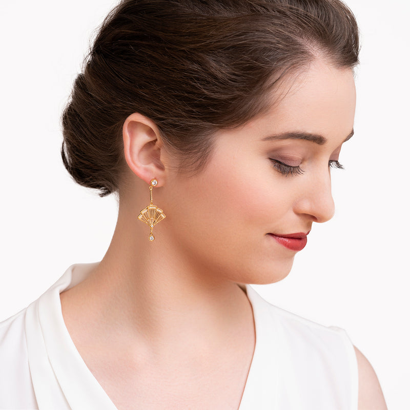 Fan Earrings - Gold with Clear Crystal - Shen Yun Collections