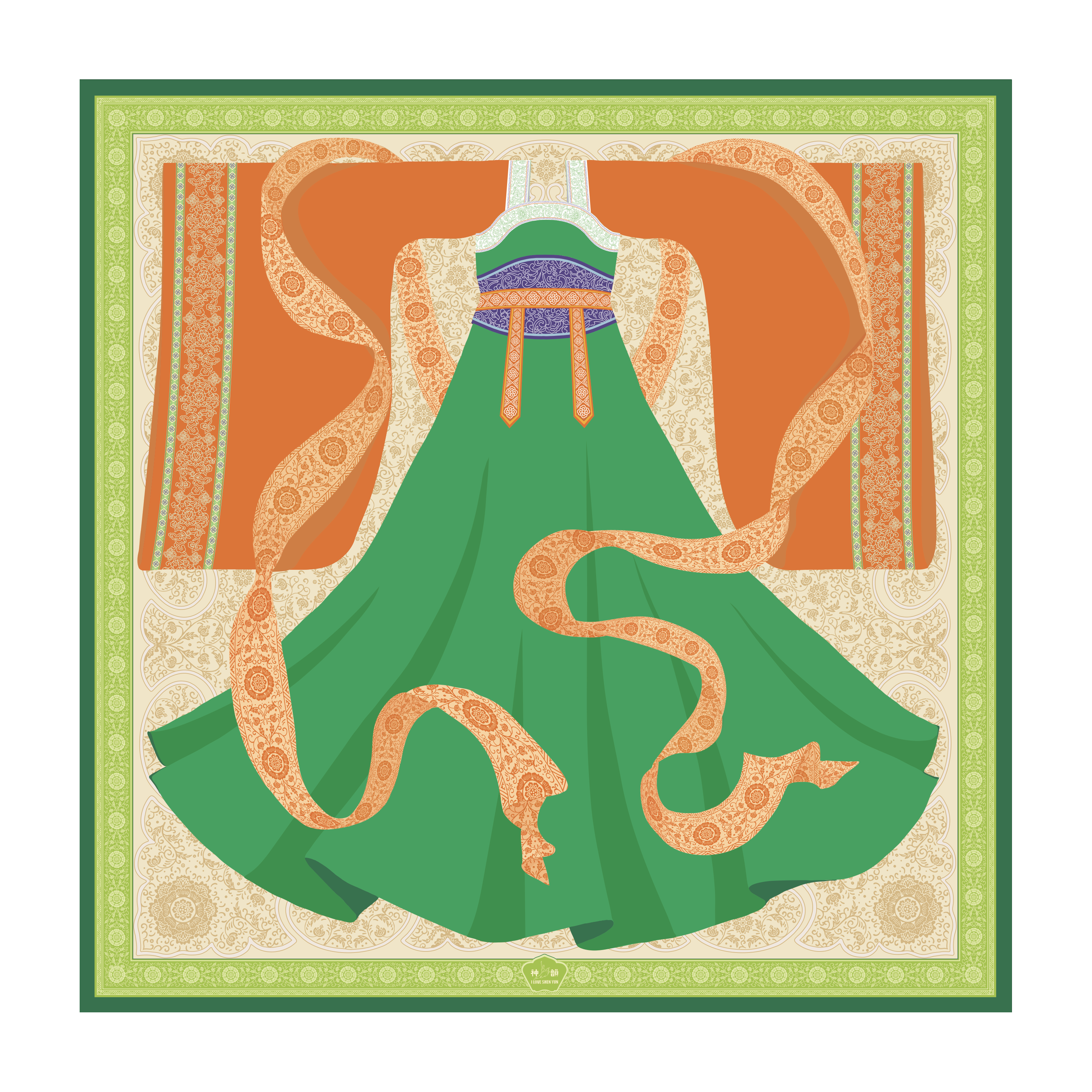 Tang Dynasty Grace Silk Scarf (55"x55" ) Cover Image | Shen Yun Collections