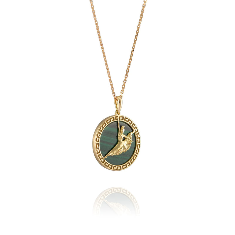 Divine Grace Necklace 18kt Yellow Gold with Malachite Side View 2 | Shen Yun Shop