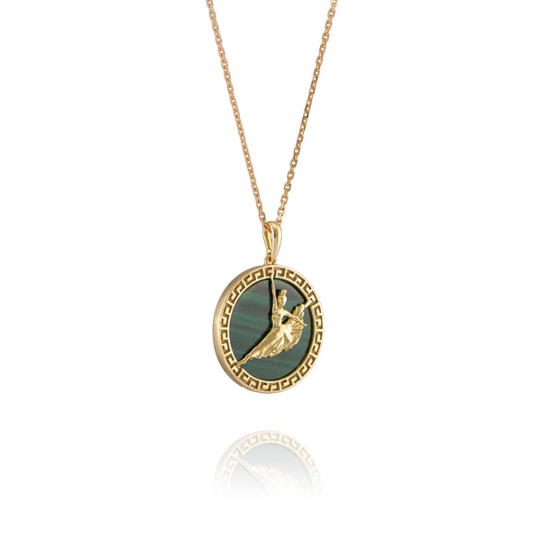 Divine Grace Necklace 18kt Yellow Gold with Malachite Side View 2 | Shen Yun Collections