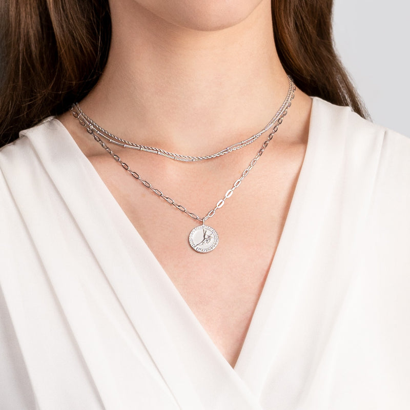 Paperclip Chain Necklace Silver (16’’) And Shen Yun Signature Coin Charm Silver Model | Shen Yun Collections 