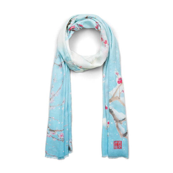 Plum Blossom Scarf Light Blue Folded | Shen Yun Collections