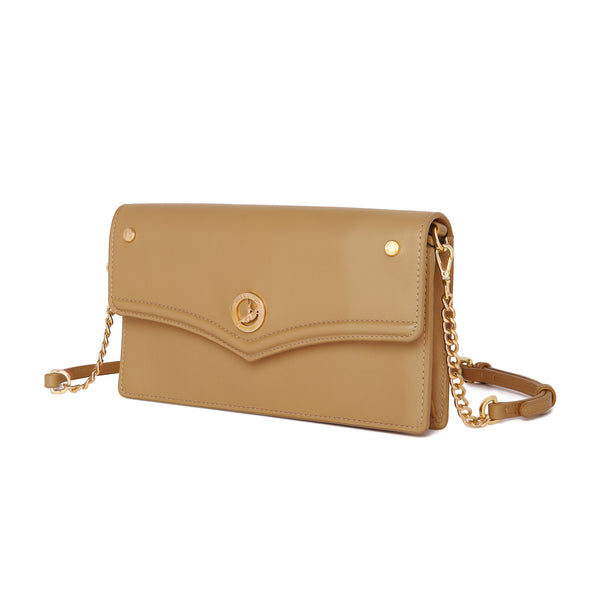 The Spirit of Mulan Crossbody Bag Tan Side View | Shen Yun Collection 