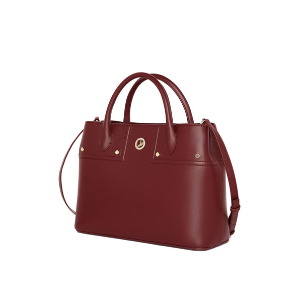 The Spirit of Mulan Small Tote Burgundy Side View | Shen Yun Collection 