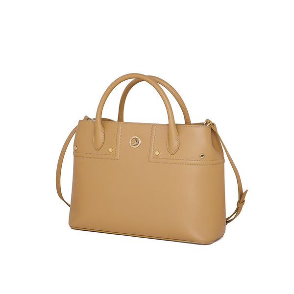 The Spirit of Mulan Small Tote Tan Side View | Shen Yun Collection 