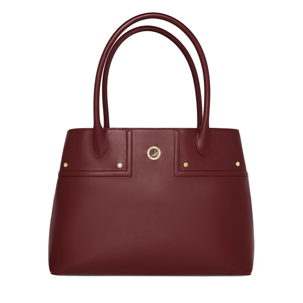The Spirit of Mulan Tote Bag Burgundy Front View | Shen Yun Collection 