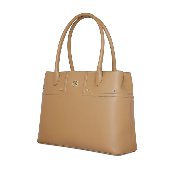 The Spirit of Mulan Tote Bag Tan Side View | Shen Yun Shop