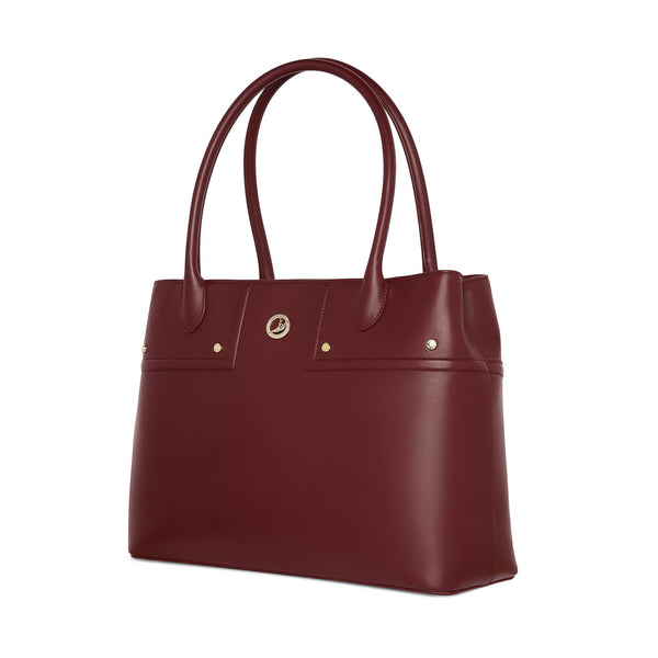 The Spirit of Mulan Tote Bag Burgundy Side View | Shen Yun Collection 