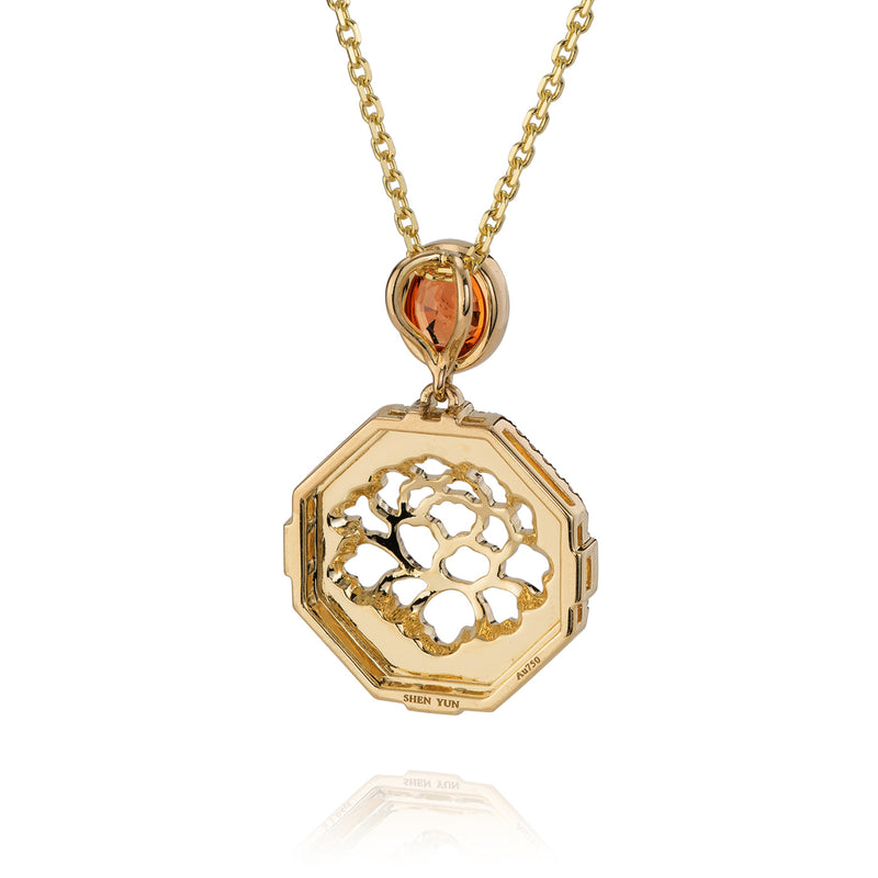 The Tang Elegance Necklace 18kt Yellow Gold with Spessartite Garnet Side View 3 | Shen Yun Shop