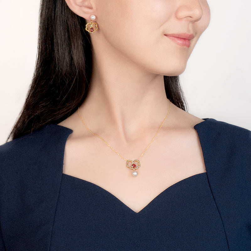 The Timeless Blessings Fine Jewelry Earrings with Spessartite Garnet Model Image 2 | Shen Yun Shop