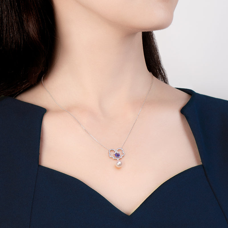 The Timeless Blessings Fine Jewelry Necklace with Tanzanite Model Image 1 | Shen Yun Shop