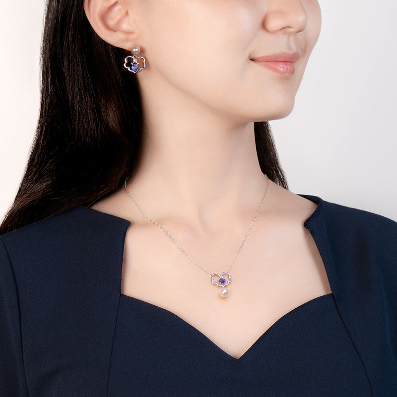 The Timeless Blessings Fine Jewelry Necklace with Tanzanite Model Image 2 | Shen Yun Shop