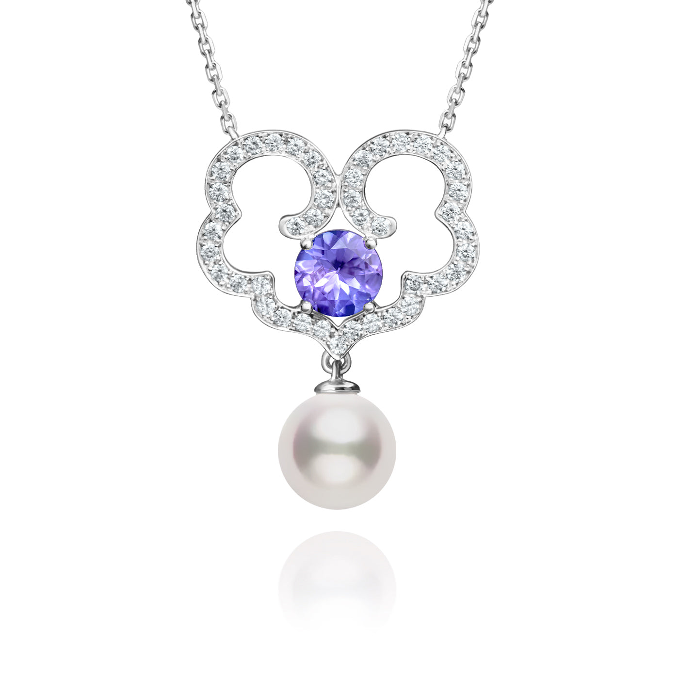 The Timeless Blessings Necklace 18kt White Gold with Tanzanite and Diamond Front Image | Shen Yun Collections 