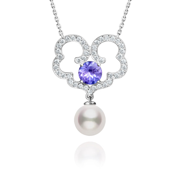 The Timeless Blessings Necklace 18kt White Gold with Tanzanite and Diamond Front Image | Shen Yun Collections 
