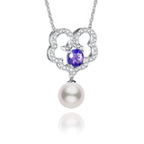 The Timeless Blessings Necklace 18kt White Gold with Tanzanite and Diamond Side Image | Shen Yun Collections 