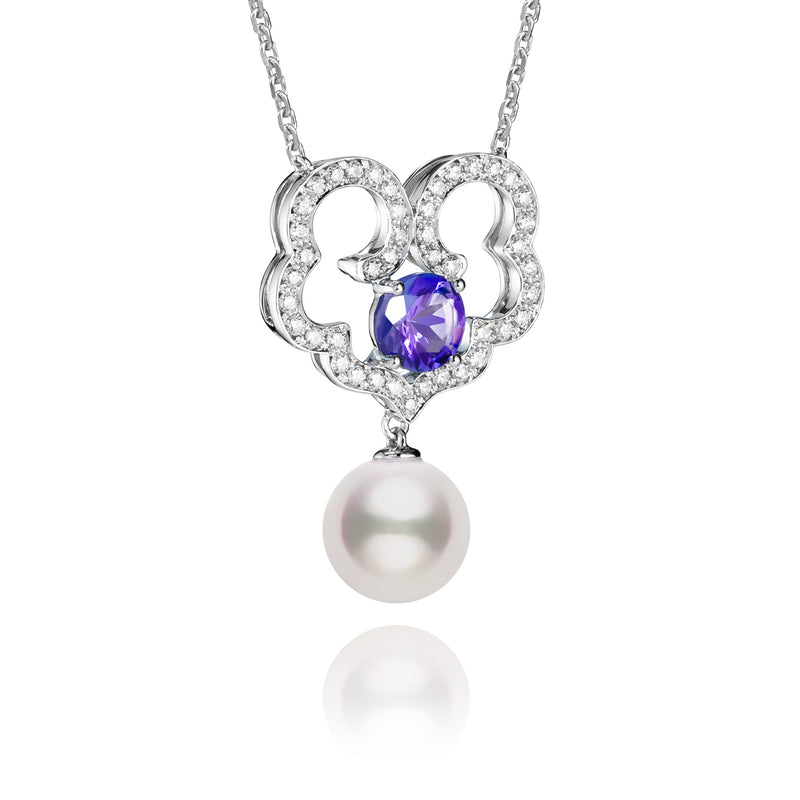 The Timeless Blessings Necklace 18kt White Gold with Tanzanite and Diamond Side Image | Shen Yun Collections 