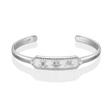 Zhen Shan Ren Wondrous Words Bangle Silver Front | Shen Yun Collections 