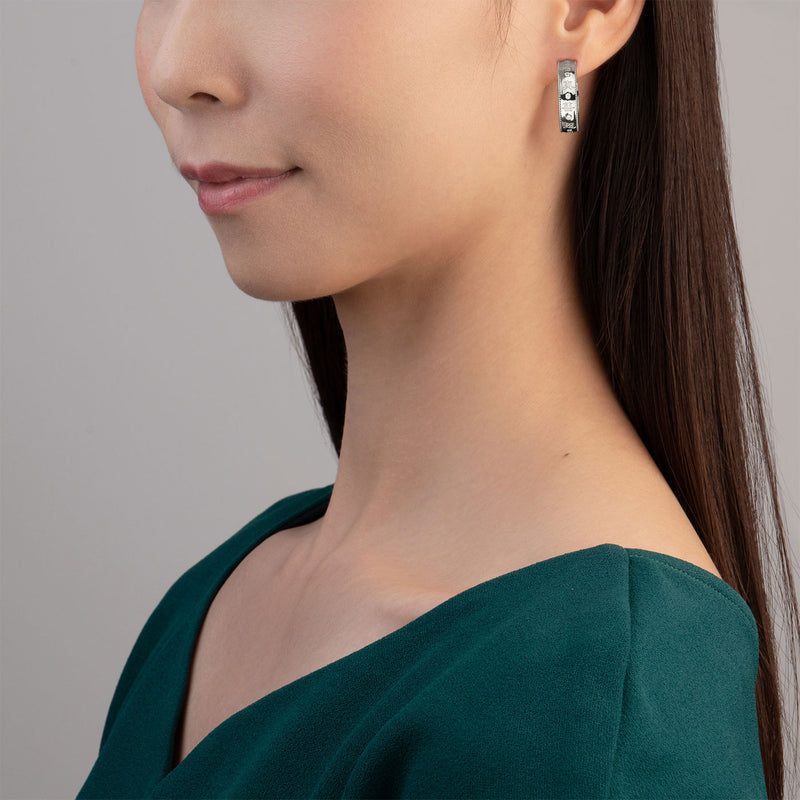 Zhen Shan Ren Wondrous Words Earrings Large hoops in Silver Model Image | Shen Yun Shop 