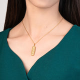 Zhen Shan Ren Wondrous Words Necklace Gold with Milgrain Model Image | Shen Yun Collections 